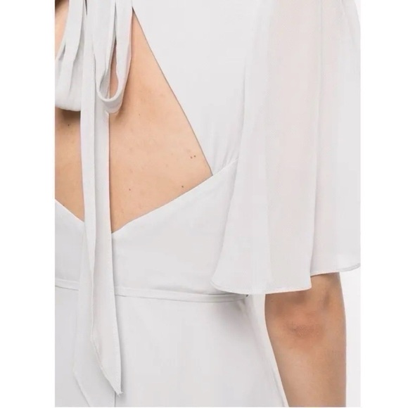 Marchesa Notte Bridesmaids Draped-Sleeve Rear-Cutout Gown Grey - Picture 8 of 16